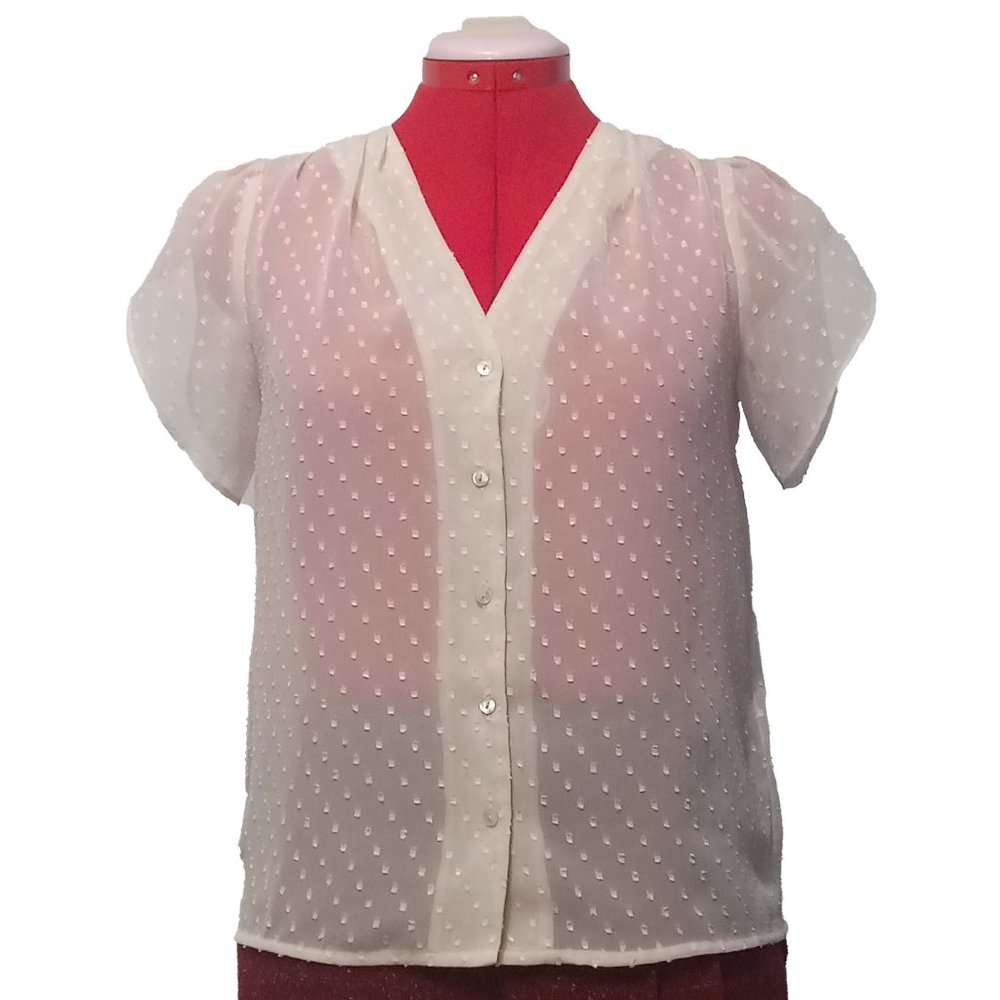 H&M Cream Button Down Sheer Blouse With Tulip Sleeves Size US 4